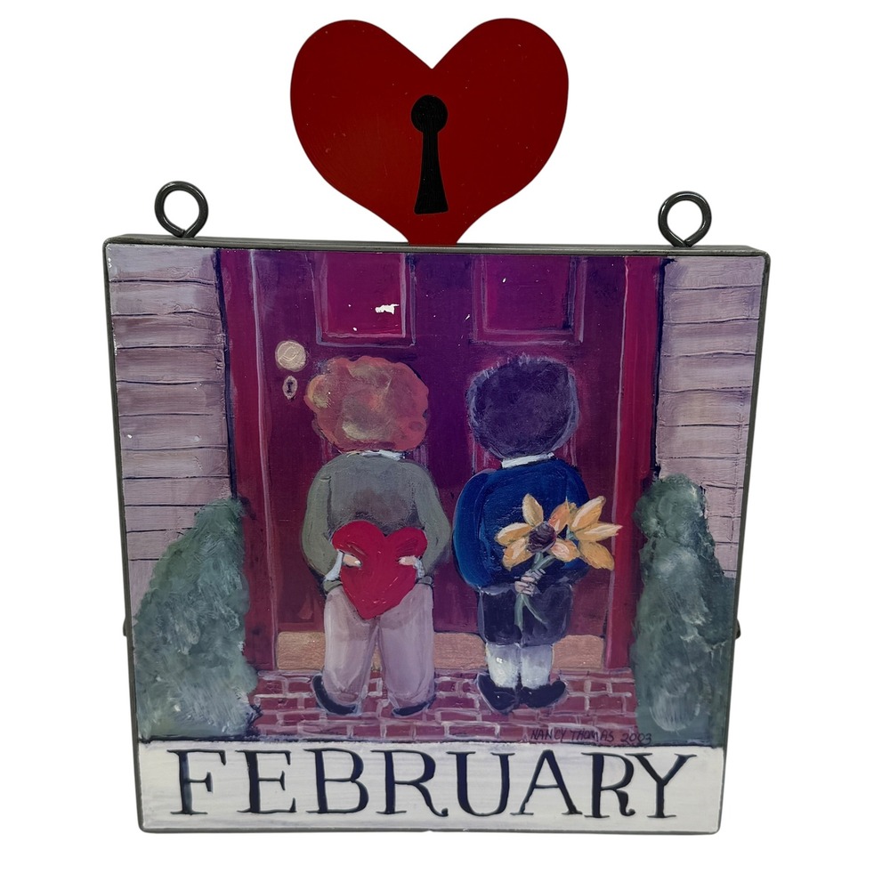 Nancy Thomas Art for Living February Calendar Plaque Heart Folk Art 2003 Metal